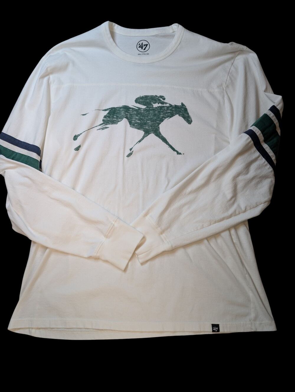 '47 Brand White Green Horse Jockey Long Sleeve Tee Mens Size XXL Y2K